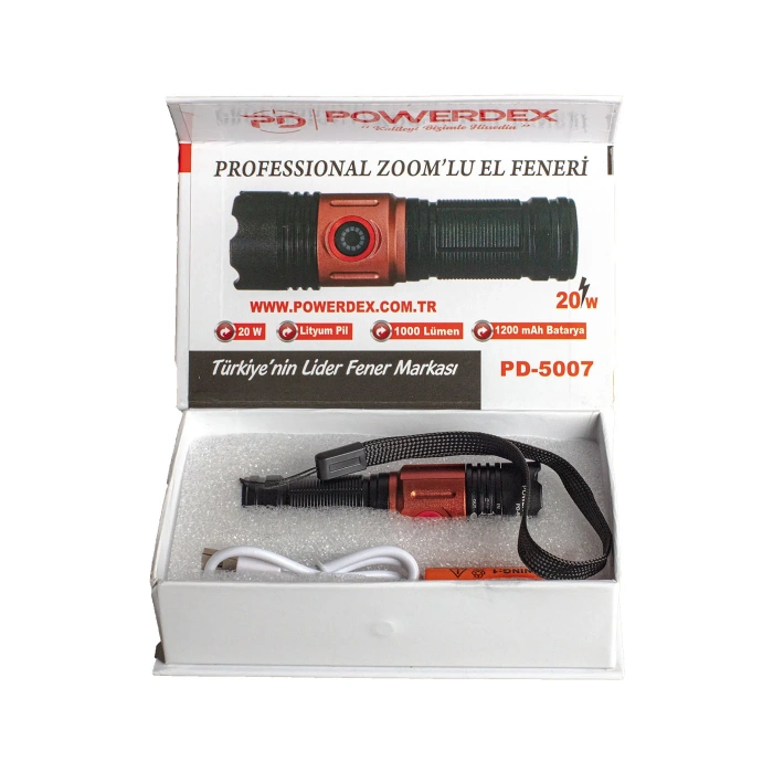 Powerdex Pd-5007 Profesyonel Şarjlı 20w 1000 Lümen El feneri