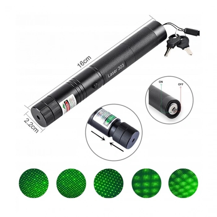 PowerMaster OM-120118650 Pilli Şarjlı Anahtar Emniyetli Yeşil Lazer Pointer (50 KM)