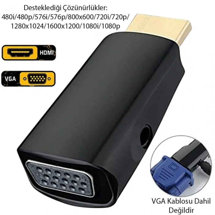 Powermaster PM-13645 HDMI Erkek to VGA Dişi Audio Girişli Çevirici Aparat