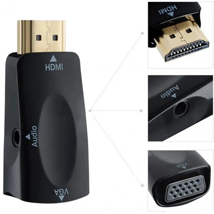 Powermaster PM-13645 HDMI Erkek to VGA Dişi Audio Girişli Çevirici Aparat