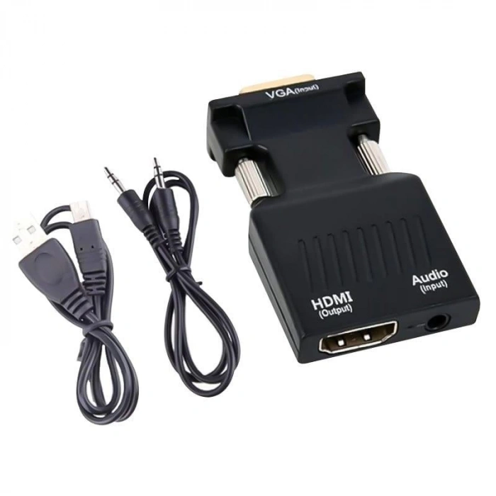 PowerMaster PM-4276 VGA TO HDMI Görüntü Ses Çevirici Audio Girişli Adaptör 1080HD 5V1A Mini USB Güç Girişli