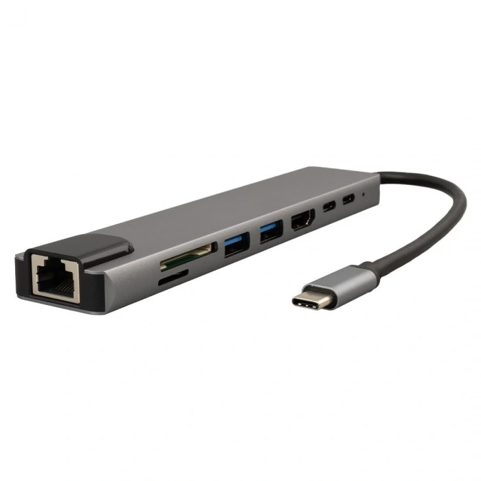 Powermaster Type-C 8in1 HDMI Çok Fonksiyonlu USB 3.0 Dock Station (Macbook - PC - Playstation - Xbox)