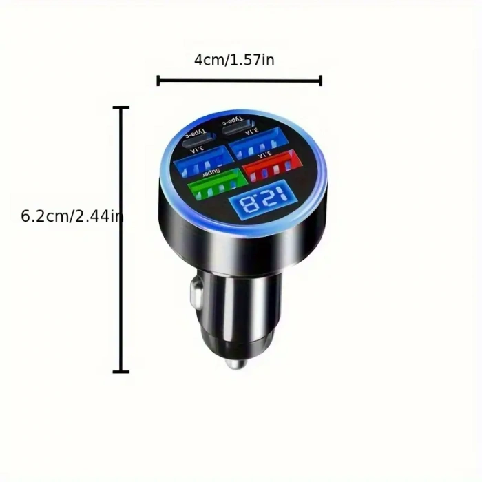 QC3.1 ve USB Tip-C 6sı 1 Arada. Çakmaklık Araç Hızlı Şarj Cihazı Beyaz