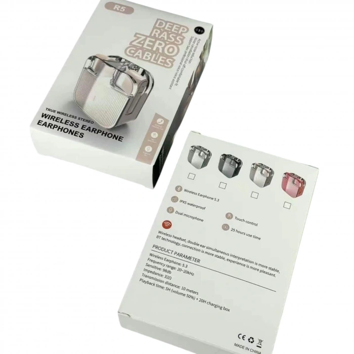 R8 Deep Rass Zero Cables Transparent Bluetooth 5.3 Kulakiçi Kulaklık