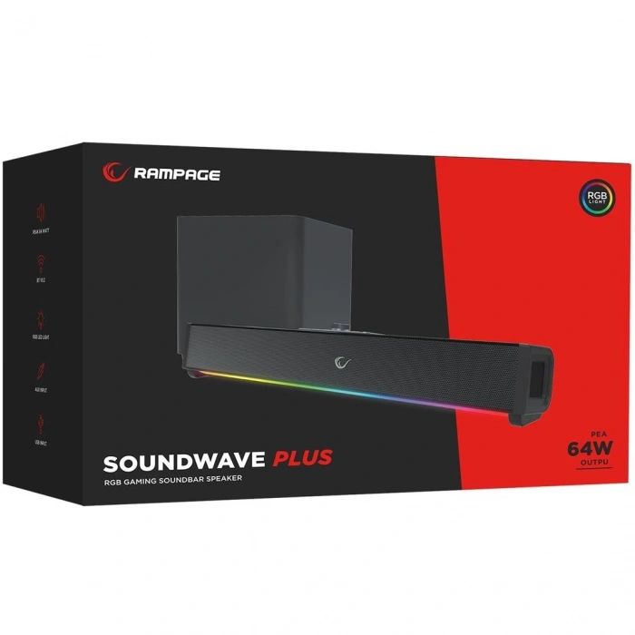 Rampage RM-1 Soundwave Plus Siyah 2x15 Watt+34 Watt BT+USB+AUX+TF Kartlı Gaming Soundbar