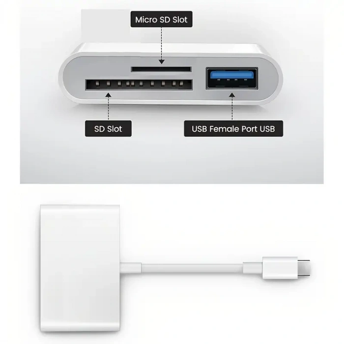 SD, TF ve Mikro SD Kartlar için 3ü 1 Arada USB Tip-C Kart Okuyucu