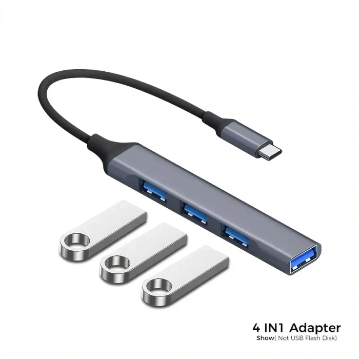 Type-C to 1 port USB3.0 ve 3 port USB2.0 HUB, OTG Adapter. Mackbook ve Diğer Tüm Cihazlarla Uyumlu.