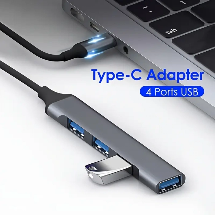 Type-C to 1 port USB3.0 ve 3 port USB2.0 HUB, OTG Adapter. Mackbook ve Diğer Tüm Cihazlarla Uyumlu.