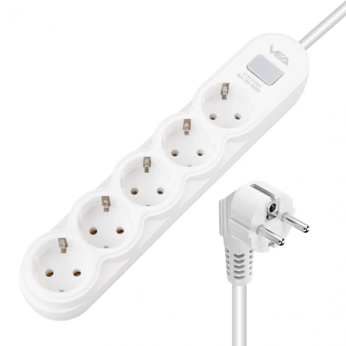 Vea VA-21569 5li Anahtarlı 1.5 Metre Akım Korumalı Priz Beyaz