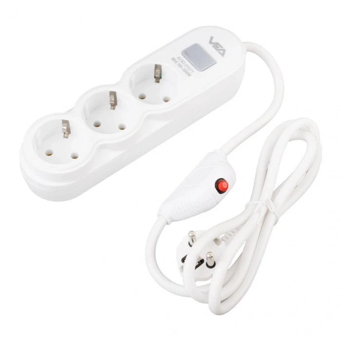 Vea VA-21571 3lü Anahtarlı 1.5 Metre Akım Korumalı Priz Beyaz