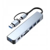 8in1 Alüminyum 4xUSB 1xType-C 3.5mm Jak TF/SD USB HUB Çoklayıcı Telefon
