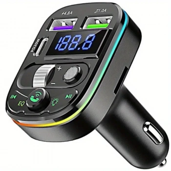 RV Araba Stereo FM Transmitter. Çift USB ve Type-C Hızlı Şarj, TF Kart ve USB Destekli, Eller Serbest Arama.