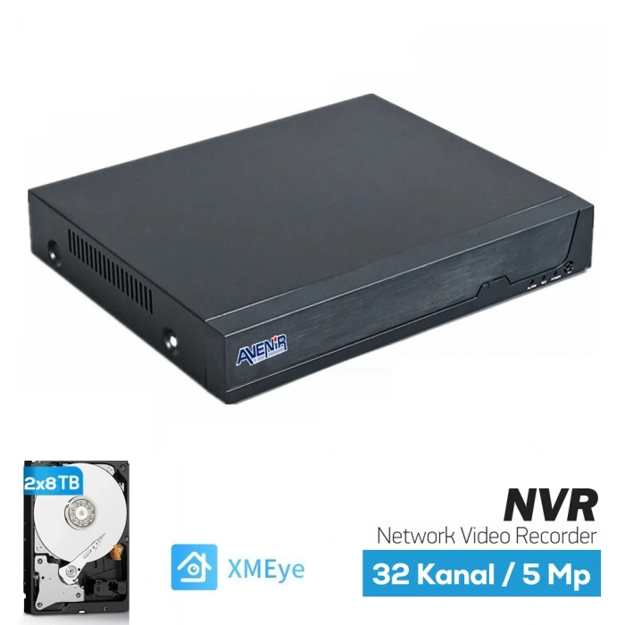 4K 32 Kanal Network Video 2×8 TB XMeye NVR IP Kamera Güvenlik Kayıt Cihazı AV-NVR32