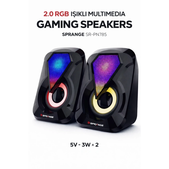 Sprange SR-PN785 2.0 RGB Işıklı Multimedia 5V 3W*2 Gaming Oyuncu Speaker -Siyah