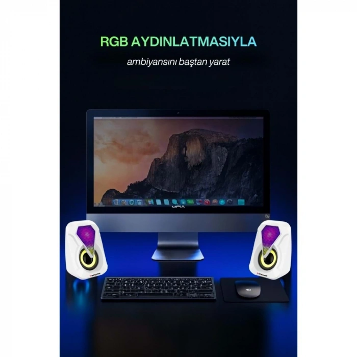 Sprange SR-PN785 2.0 RGB Işıklı Multimedia 5V 3W*2 Gaming Oyuncu Speaker -Beyaz