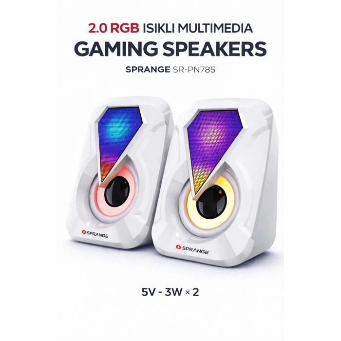 Sprange SR-PN785 2.0 RGB Işıklı Multimedia 5V 3W*2 Gaming Oyuncu Speaker -Beyaz