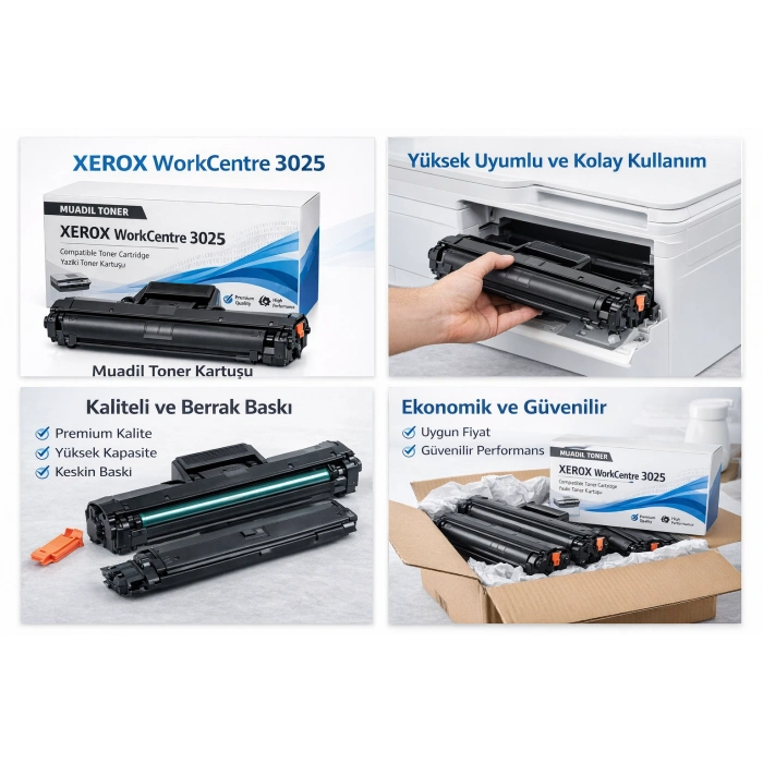 Xerox WorkCentre 3025 - Phaser 3020 Muadil Çipli Dolu Toner