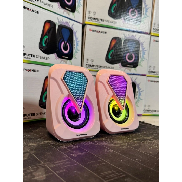Sprange SR-PN785 2.0 RGB Işıklı Multimedia 5V 3W*2 Gaming Oyuncu Speaker -Pembe