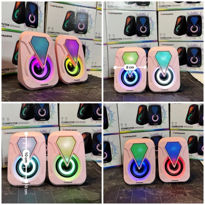 Sprange SR-PN785 2.0 RGB Işıklı Multimedia 5V 3W*2 Gaming Oyuncu Speaker -Pembe