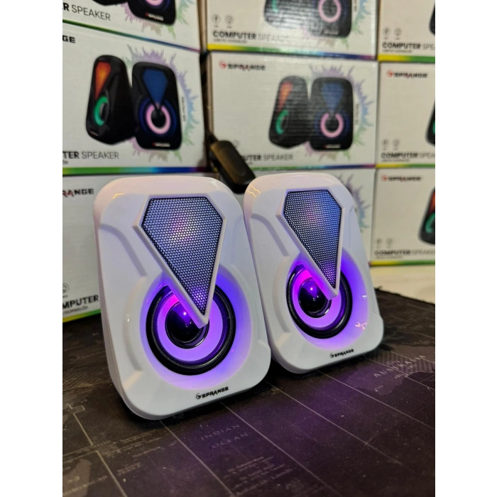 Sprange SR-PN785 2.0 RGB Işıklı Multimedia 5V 3W*2 Gaming Oyuncu Speaker -Beyaz