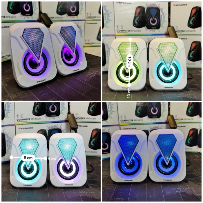 Sprange SR-PN785 2.0 RGB Işıklı Multimedia 5V 3W*2 Gaming Oyuncu Speaker -Beyaz