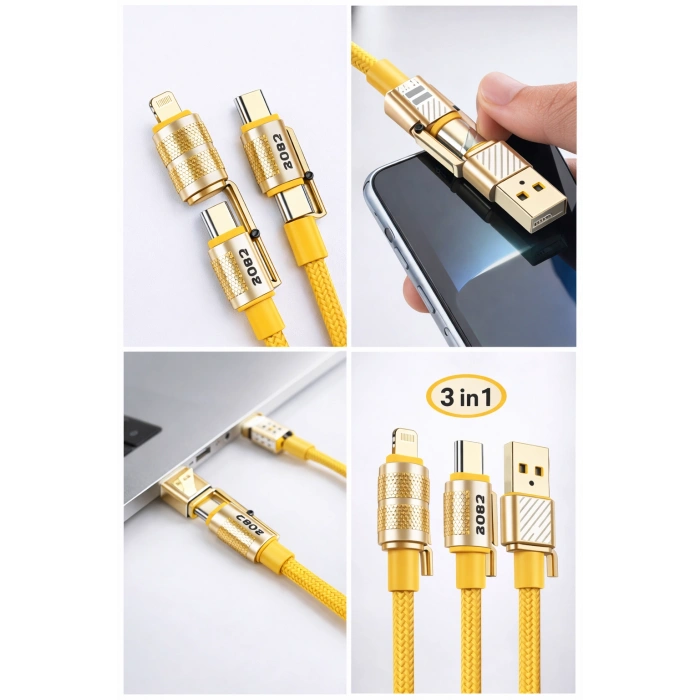 Platoon PL-8631 4in1 Hızlı Şarj Data Kablosu Type-C Micro USB Lightning Çoklu Kablo