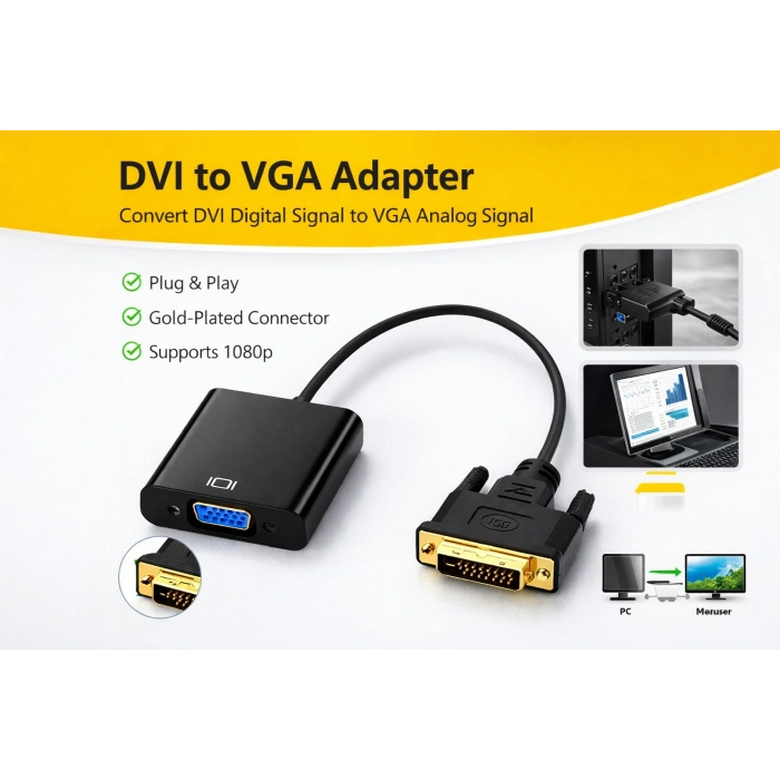 Platoon PL-7200 DVI to VGA Dönüştürücü Çevirici Kablo Adaptör (DVI Erkek / VGA Dişi)