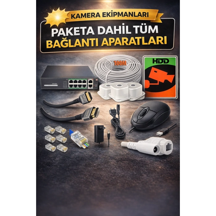 J-TECH 5MP IP Sesli Renkli Gece Görüşlü 4 Lü Akıllı Güvenlik Kamera Seti – Yüz ve Araç Tanıma