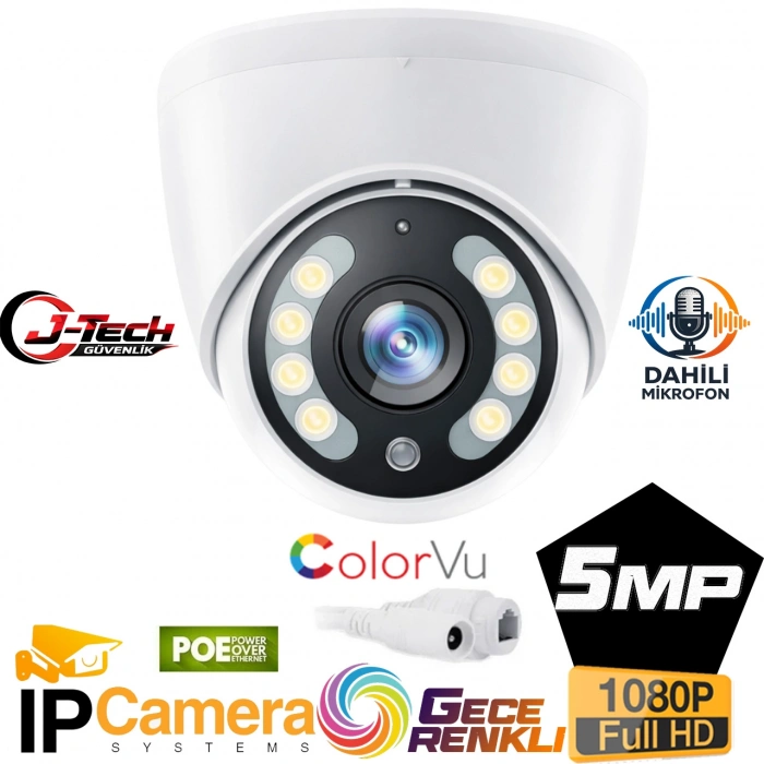 J-TECH JT-6060 5MP PoE Sesli IP Dome Gece Renkli Güvenlik Kamerası