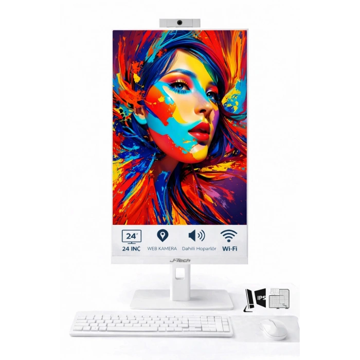 J-TECH EcoLine i3 2100 8GB RAM 256GB SSD 24 Pivot - Webcam - WiFi All in One Bilgisayar