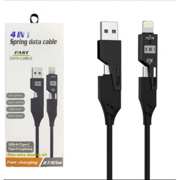 Platoon PL-8633 4 in 1 Hızlı Şarj Kablosu 65W PD USB-A Lightning Type-C USB Çoklu Şarj Data Kablosu