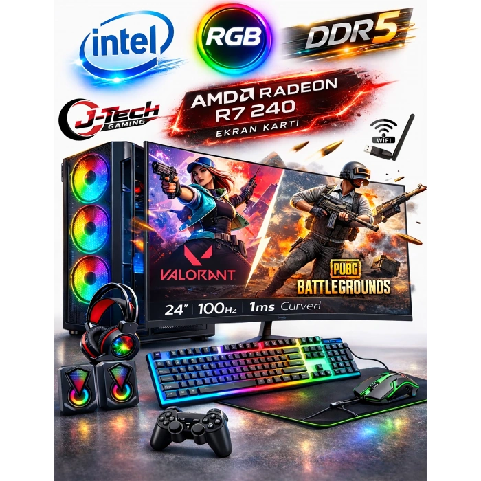 J-TECH Crystal i5 2300 16GB 256SSD R7 240 4GB 24 Curved Gaming PC