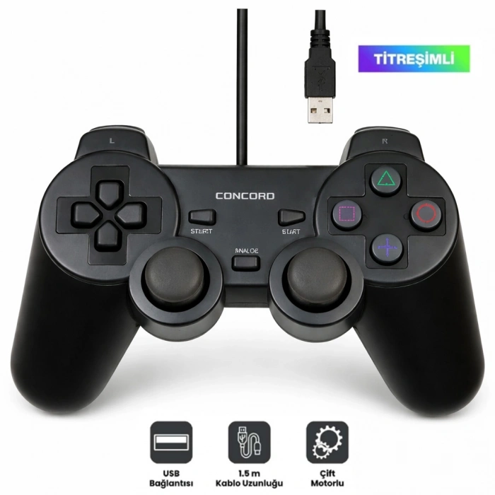 Concord C-850 PC Uyumlu Titreşimli Joystick Oyun Kolu Gamepad
