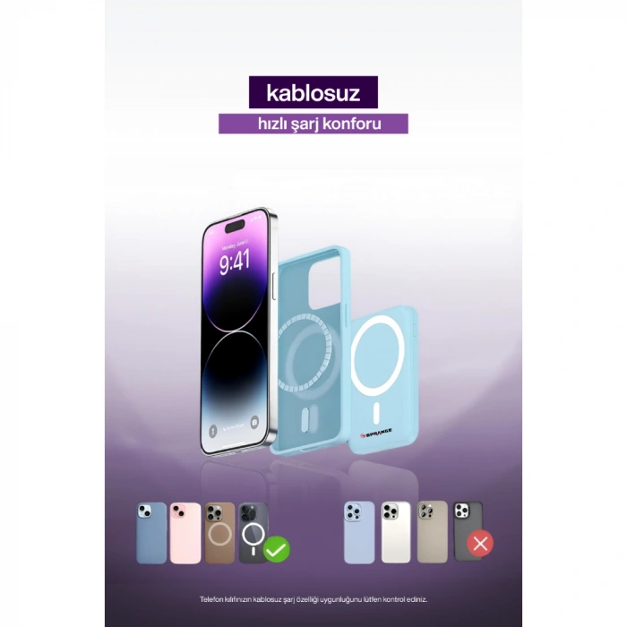 SPRANGE SR-P26M 10000mAh Magsafe Powerbank 15W Kablosuz, 20W PD, LCD Ekranlı, Standlı (Mavi)