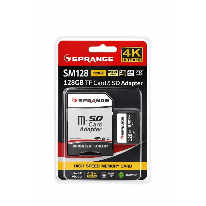 SPRANGE SM128 High Speed 4K Ultra HD 128GB TF Kart & SD Adaptör