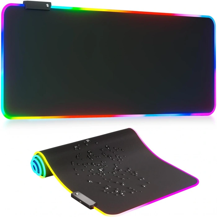 80x30 cm RGB Işıklı Gaming Mouse Pad Büyük Boy Kaymaz Taban LED Işıklı Siyah Mousepad