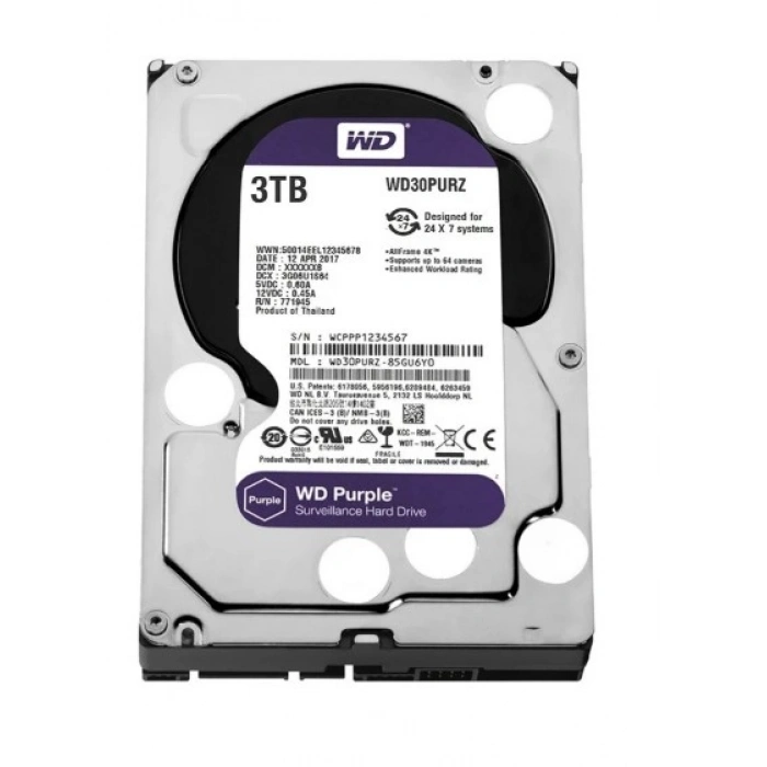 WD Purple 3TB 3,5 SATA III 6Gbit/s 64MB 7/24 Güvenlik Kamerası Diski WD30PURZ