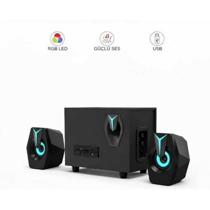 Bluetooth D37 Hoparlör 2in1 Subwoofer Rgb Işıklı Bilgisayar Hoparlörü Speaker