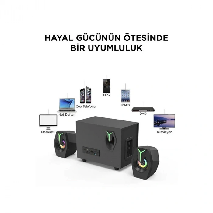 Bluetooth D37 Hoparlör 2in1 Subwoofer Rgb Işıklı Bilgisayar Hoparlörü Speaker