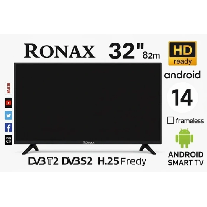 Ronax 32 (82 Ekran) Android Smart LED TV – Dahili Uydu Alıcılı Wi-Fi YouTube & Netflix
