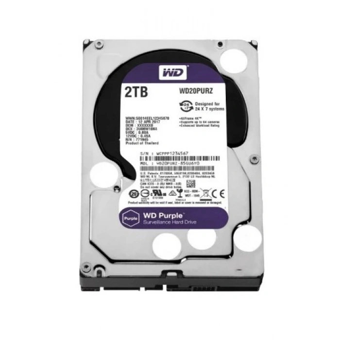 2TB WD WD20PURZ 7/24 5400RPM 3.5 SATA 3 6Gbit/s 64MB Güvenlik Kamerası Diski