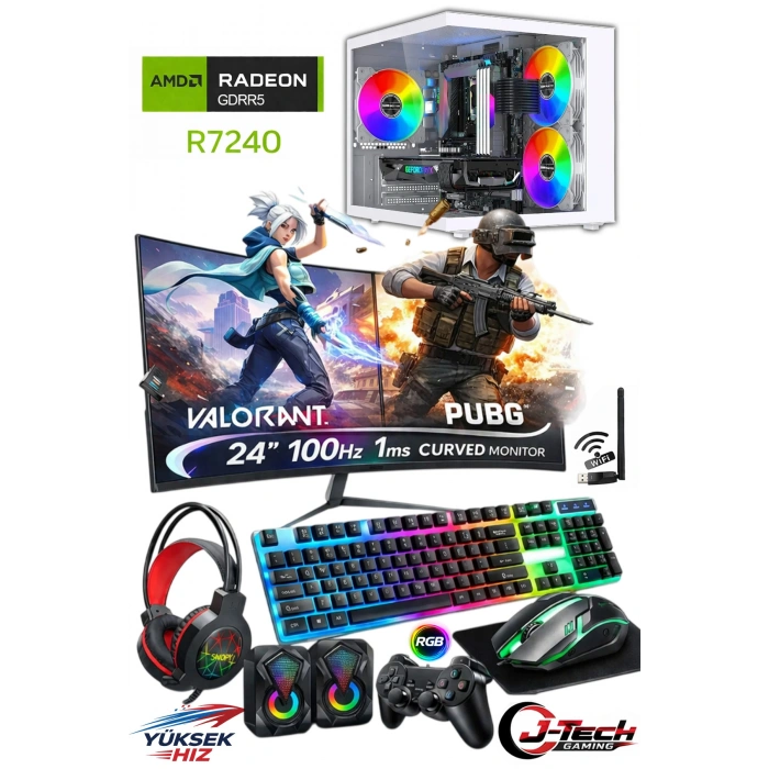 J-TECH Blood i5 3470 16GB RAM 256GB SSD GDDR5 R7240 4GB 24 Curved Akvaryum Gaming Oyuncu Bilgisayarı