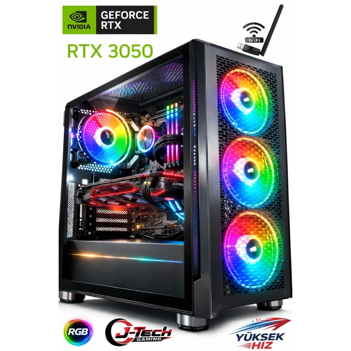 J-TECH StormX i5 6500TE 16GB RAM 256GB SSD GDDR6 RTX3050 Gaming Oyuncu Bilgisayarı