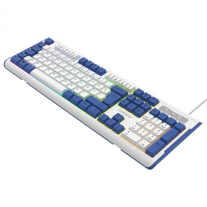 Everest KB-74 Beyaz/Mavi USB Rainbow Aydınlatmalı Q Membrane