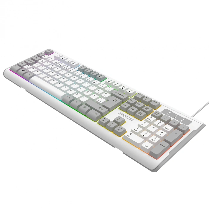 Everest KB-74 Beyaz/Gri USB Rainbow Aydınlatmalı Q Membrane
