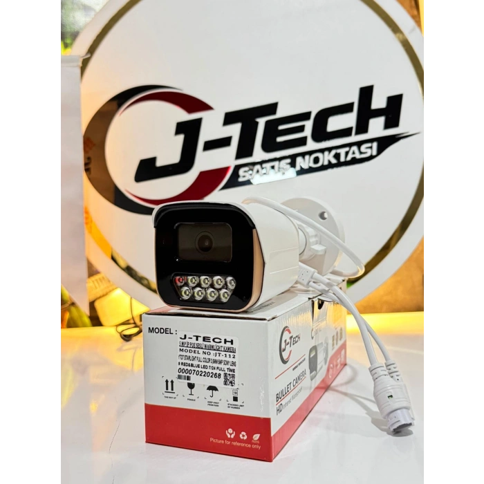 J-TECH JT-112 5MP PoE Sesli IP Bullet Metal Güvenlik Kamerası Haraket Duyarlı Çakar LED