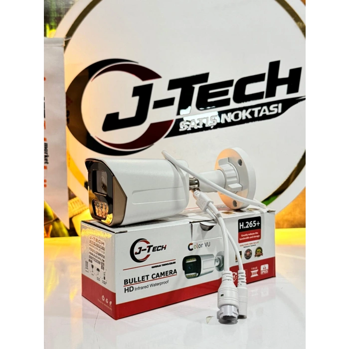 J-TECH JT-112 5MP PoE Sesli IP Bullet Metal Güvenlik Kamerası Haraket Duyarlı Çakar LED