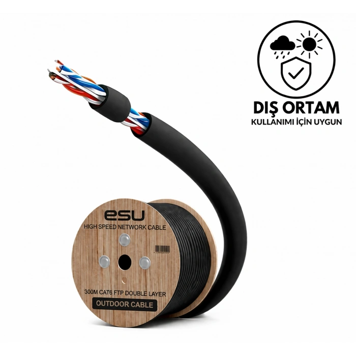 ESU CAT6 Dış Ortam LAN Kablosu 300M 23 AWG 0,58mm Solid CCA Ethernet Kablo