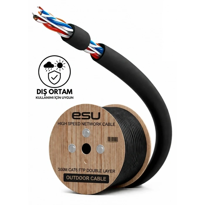 ESU CAT6 Dış Ortam LAN Kablosu 300M 23 AWG 0,58mm Solid CCA Ethernet Kablo
