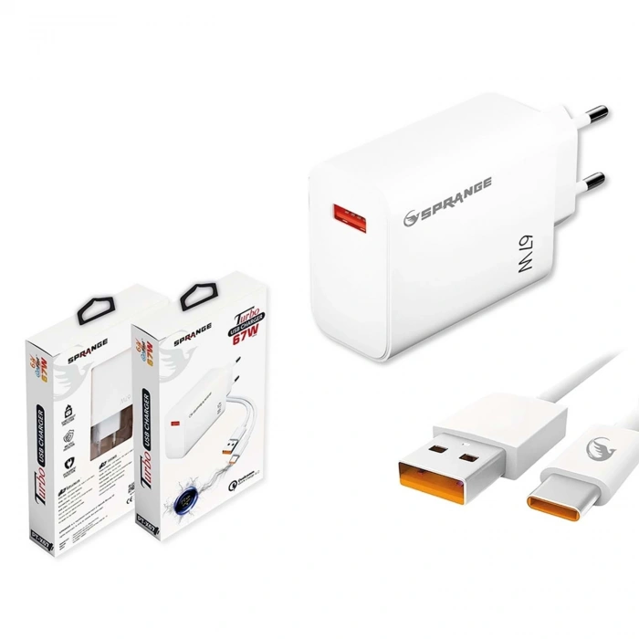 Sprange PT-X67 67W Turbo USB Şarj USB-C Data & Şarj Kablo